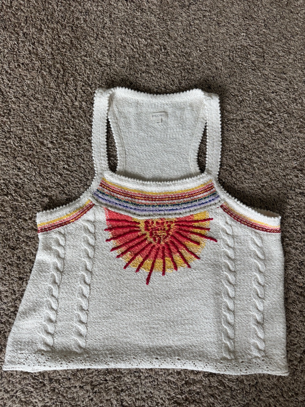 PILCRO Sunshine Motif Fringed Crop Sweater Tank Top - Large - Picture 3 of 9